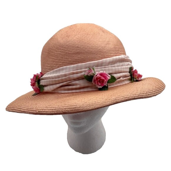 RARE Vintage Womens Pink Straw Hat Roses Garden Party by Anne Vuille Barney\'s main image 4